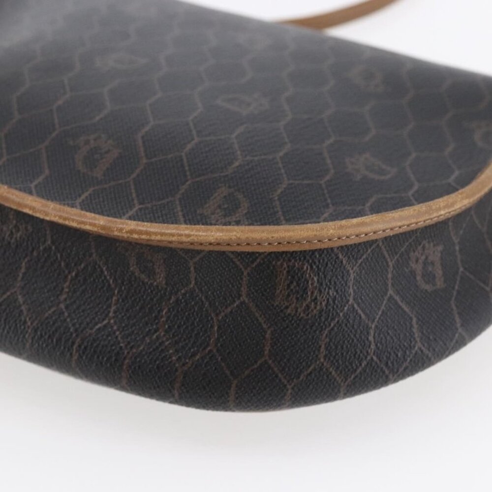 Authentic Christian Dior Honeycomb Canvas Shoulder Bag PVC Black Brown gold - Picture 7 of 16